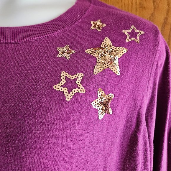 4X Lane Bryant Purple Sweater Sequin Gold Stars size 26/28 4X - Picture 6 of 7